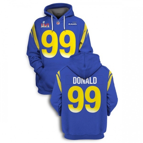 Men's Los Angeles Rams #99 Aaron Donald 2022 Royal Super Bowl LVI Pullover Hoodie