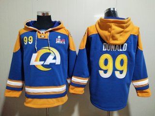 Men's Los Angeles Rams #99 Aaron Donald 2022 Royal Super Bowl LVI Champions Pullover Hoodie