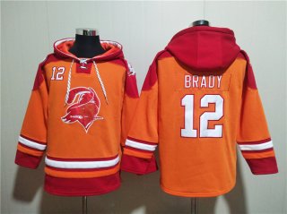 Men's Tampa Bay Buccaneers #12 Tom Brady Orange Red Ageless Must-Have Lace-Up Pullover Hoodie