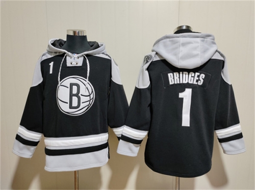 Men's Brooklyn Nets #1 Mikal Bridges Black Lace-Up Pullover Hoodie