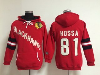 Old Time Hockey Chicago Blackhawks #81 Marian Hossa Red Womens Hoodie