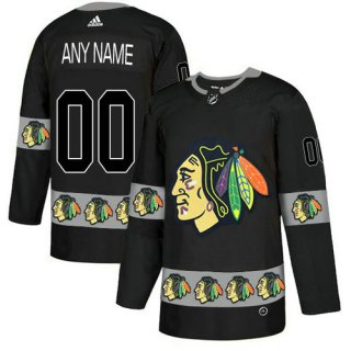 Men's Chicago Blackhawks Custom Black Team Logos Fashion Adidas Jersey