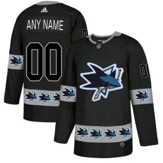 Men's San Jose Sharks Custom Black Team Logos Fashion Adidas Jersey