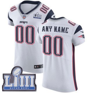 Men's Customized New England Patriots Vapor Untouchable Super Bowl LIII Bound Elite White Nike NFL Road Jersey