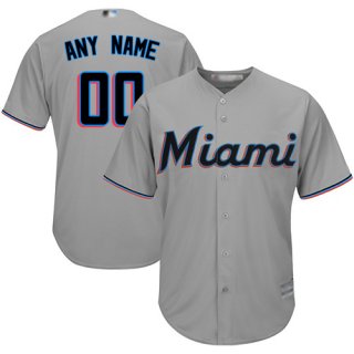 Men's Customized Replica Jersey Grey Baseball Road Miami Marlins Cool Base