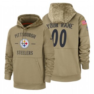 Pittsburgh Steelers Custom Nike Tan 2019 Salute To Service Name & Number Sideline Therma Pullover Hoodie