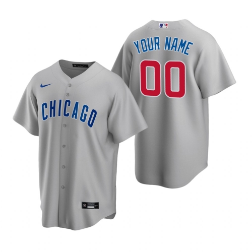 Men's Chicago Cubs Custom Nike Gray Stitched MLB Cool Base Road Jersey