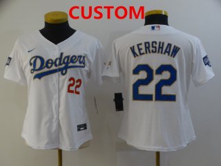 Women's Los Angeles Dodgers Custom White Gold Championship Stitched MLB Cool Base Nike Jersey