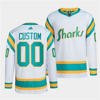 Men's San Jose Sharks Custom White 2022 Reverse Retro Stitched Jersey