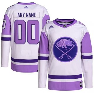 Men's Buffalo Sabres Custom Purple White Cancer Blue Stitched Jersey