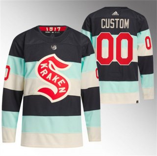 Men's Seattle Kraken Custom Deep Sea Blue 2024 Winter Classic Primegreen Stitched Jersey