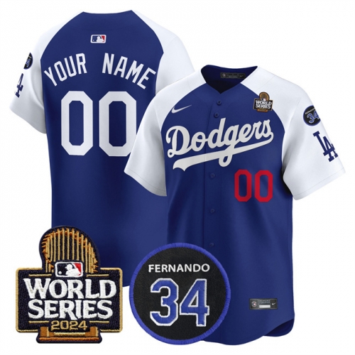 Men's Los Angeles Dodgers ACTIVE PLAYER Custom Royal White 2024 World Series With Fernando Memorial Patch Limited Stitched Baseball Jersey