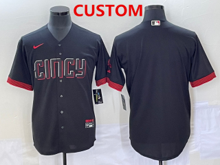 Men's Cincinnati Reds Custom Black 2023 City Connect Cool Base Stitched Jersey