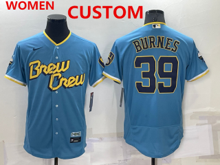 Women's Milwaukee Brewers Custom Blue 2022 City Connect Flex Base Stitched Jersey