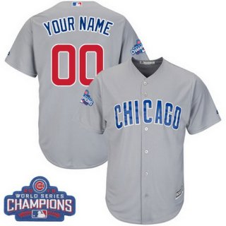 Youth Chicago Cubs Custom Gray Road 2016 World Series Champions Majestic Cool Base MLB Jersey