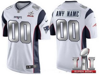 Youth New England Patriots White Steel Silver 2017 Super Bowl LI NFL Nike Custom Limited Jersey