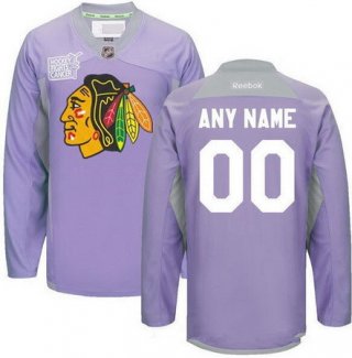 Men's Chicago Blackhawks Purple Pink Custom Reebok Hockey Fights Cancer Practice Jersey