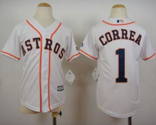 Astros #1 Carlos Correa White Cool Base Stitched Youth Baseball Jersey