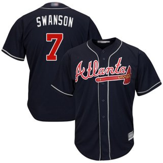 Braves #7 Dansby Swanson Navy Blue Cool Base Stitched Youth Baseball Jersey