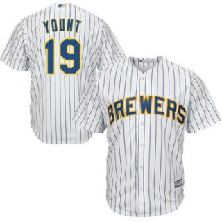 Brewers #19 Robin Yount White Strip Cool Base Stitched Youth Baseball Jersey