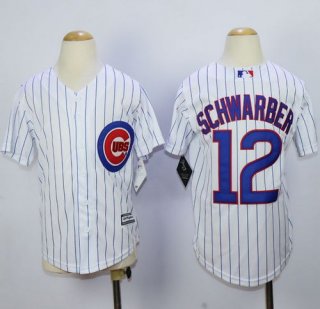 Cubs #12 Kyle Schwarber White(Blue Strip) Cool Base Stitched Youth Baseball Jersey