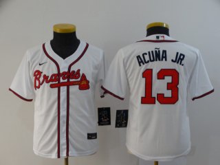 Youth Atlanta Braves #13 Ronald Acuna Jr. White Stitched MLB Cool Base Nike Jersey