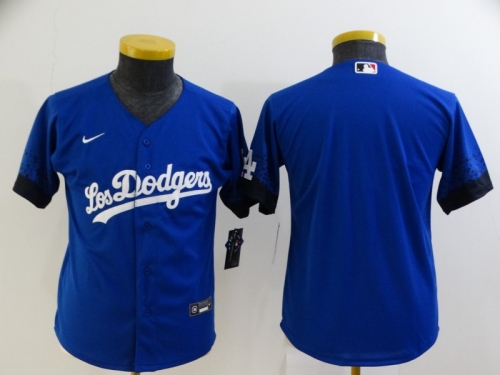 Youth Los Angeles Dodgers Blank Blue 2021 City Connect Cool Base Stitched Jersey