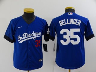 Youth Los Angeles Dodgers #35 Cody Bellinger Blue 2021 City Connect Number Cool Base Stitched Jersey