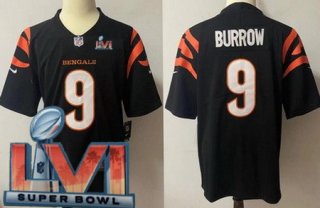 Youth Cincinnati Bengals #9 Joe Burrow Limited Black 2022 Super Bowl LVI Bound Vapor Jersey