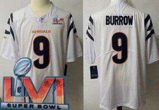 Youth Cincinnati Bengals #9 Joe Burrow Limited White 2022 Super Bowl LVI Bound Vapor Jersey