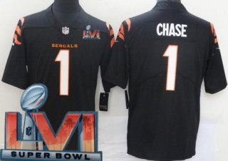 Youth Cincinnati Bengals #1 Ja'Marr Chase Limited Black 2022 Super Bowl LVI Bound Vapor Jersey