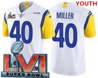 Youth Los Angeles Rams #40 Von Miller Limited White Alternate 2022 Super Bowl LVI Bound Vapor Jersey