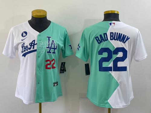 Youth Los Angeles Dodgers #22 Bad Bunny White Green Two Tone 2022 Celebrity Softball Game Cool Base Jerseys