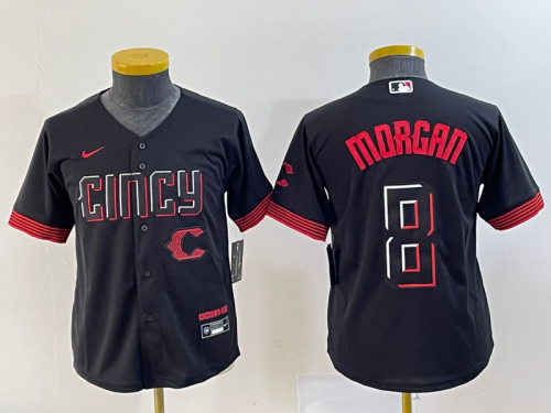 Youth Cincinnati Reds #8 Joe Morgan Black 2023 City Connect Cool Base Stitched Jersey