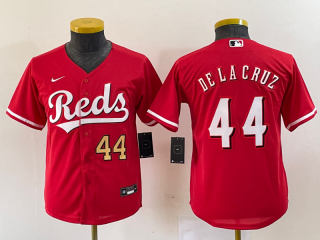 Youth Cincinnati Reds #44 Elly De La Cruz Number Red Cool Base Stitched Baseball Jersey1