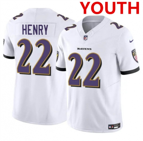 Youth Baltimore Ravens #22 Derrick Henry White 2023 F.U.S.E. Football Stitched Jersey