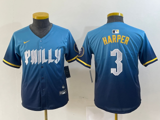 Youth Philadelphia Phillies #3 Bryce Harper Blue 2024 City Connect Limited Stitched Jersey