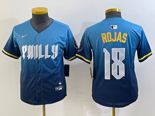 Youth Philadelphia Phillies #18 Johan Rojas Blue 2024 City Connect Limited Stitched Jersey