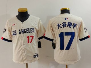 Youth Los Angeles Dodgers #17 大谷翔平 Number Cream Blue 2024 City Connect Limited Stitched Jersey