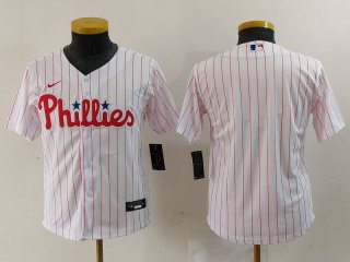 Youth Philadelphia Phillies Blank White Pinstripe Stitched Cool Base Jersey