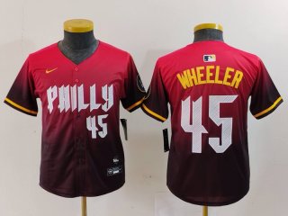 Youth Philadelphia Phillies #45 Zack Wheeler Number Red 2024 City Connect Limited Jersey