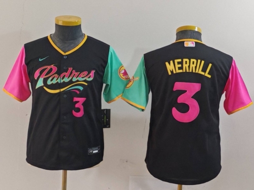 Youth San Diego Padres #3 Jackson Merrill Black Player Number Fashion Baseball Jersey