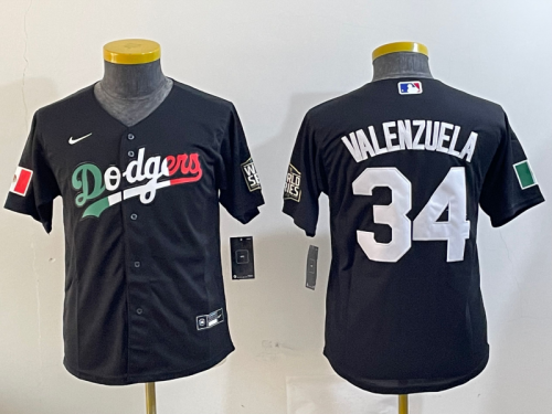 Youth Los Angeles Dodgers #34 Fernando Valenzuela Black Mexico 2020 World Series Cool Base Nike Jersey