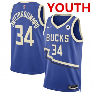 Youth Milwaukee Bucks #34 Giannis Antetokounmpo Royal 2024-25 City Edition Stitched Basketball Jersey