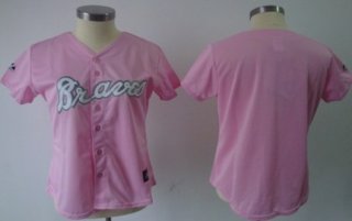 Women's Atlanta Braves Customized White With Pink Jersey