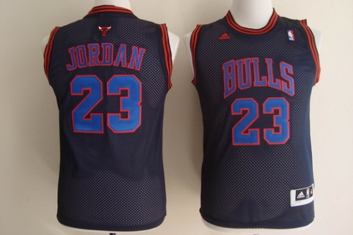 Chicago Bulls #23 Michael Jordan All Black With Blue Kids Jersey