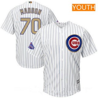 Youth Chicago Cubs #70 Joe Maddon White World Series Champions Gold Stitched MLB Majestic 2017 Cool Base Jersey