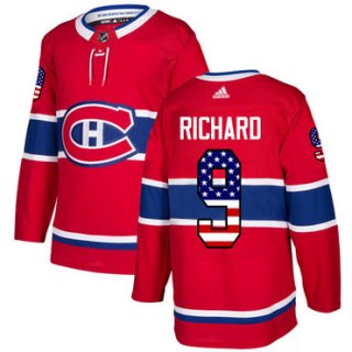 Adidas Montreal Canadiens #9 Maurice Richard Red Home Authentic USA Flag Stitched Youth NHL Jersey