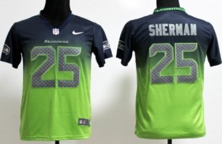 Nike Seattle Seahawks #25 Richard Sherman Navy Blue/Green Fadeaway Kids Jersey