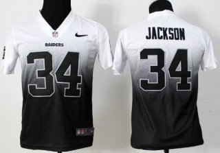 Nike Oakland Raiders #34 Bo Jackson White/Black Fadeaway Kids Jersey